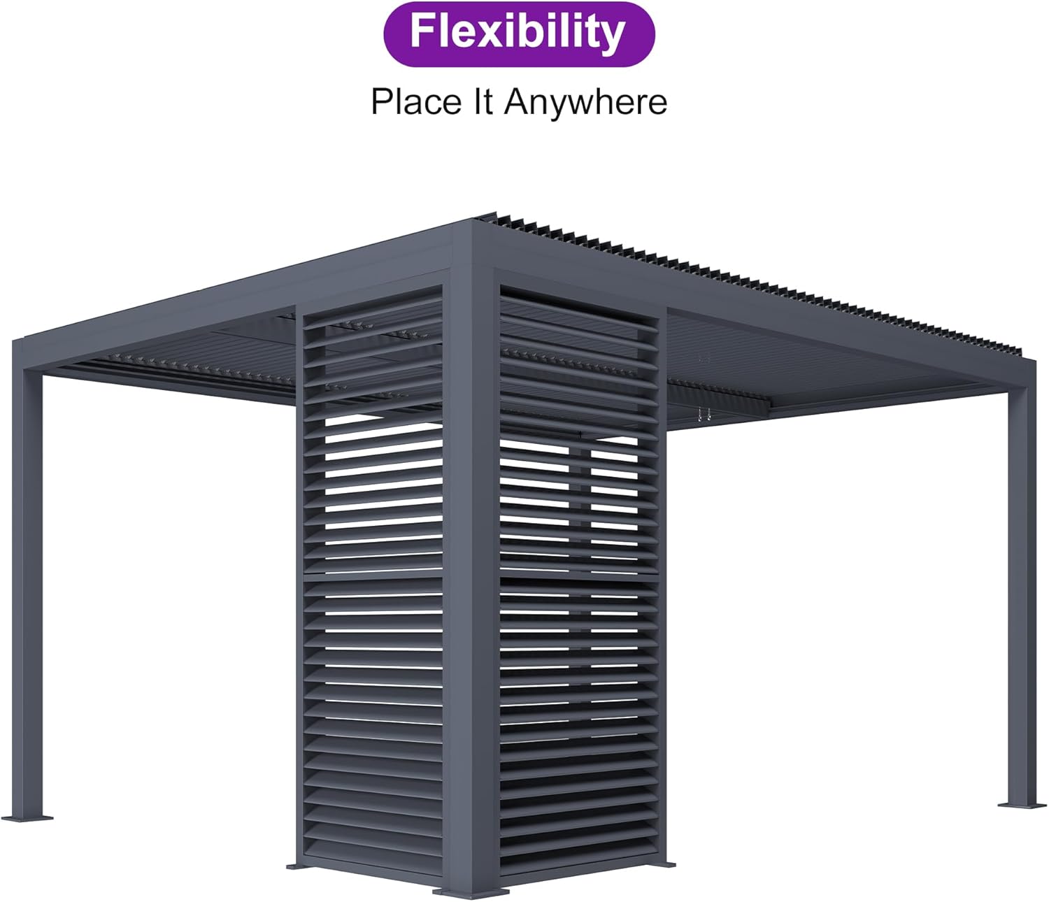 PURPLE LEAF Louvered Pergola 94AS 11' x 13' Outdoor Aluminum Pergola with Fixed Shutter Wall Adjustable Roof for Deck Backyard Grey Hardtop Gazebo, 1 Long Side