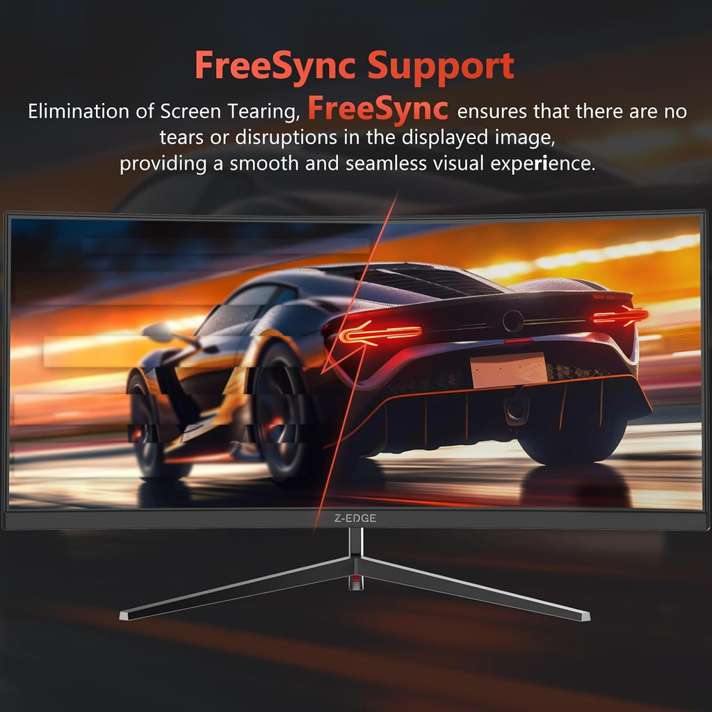 Z-Edge 30' Curved Gaming Monitor, WFHD1080P 200Hz 165Hz Monitor, MPRT 1ms, 21:9 Aspect Ratio, 1500R Curved, 16.7M Colors, 3000:1 Contrast, UG30 PIP-PBP, 2X DP 1.4 Ports and 2X HDMI 2.0 Port