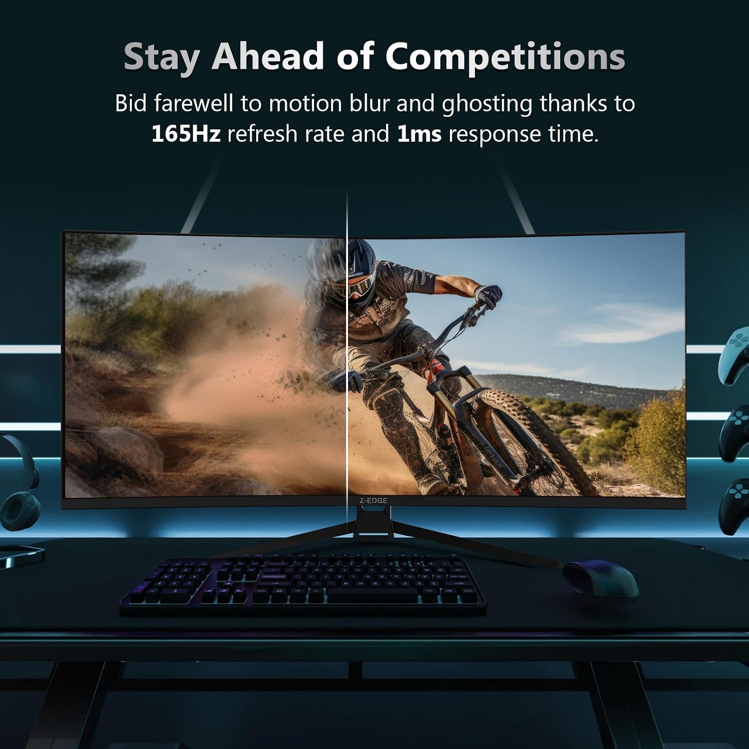 Z-Edge 34' Curved Gaming Monitor, WQHD 1440P 165Hz 144Hz PC Monitor, MPRT 1ms, 21:9 Aspect Ratio, 1500R, 16.7M Colors, 3000:1 Contrast, UG34 Frameless Bezel, 2X DP 1.4 Ports and 2X HDMI 2.0 Port