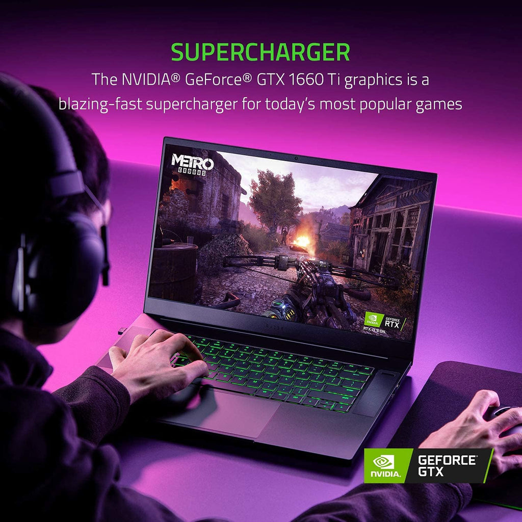 Razer Blade 15 Gaming Laptop i7-10750H NVIDIA GeForce GTX 1660 Ti 15.6' FHD 1080p 120Hz 16GB RAM 256GB SSD CNC Aluminum Chroma RGB Lighting Thunderbolt 3 Black (Renewed)