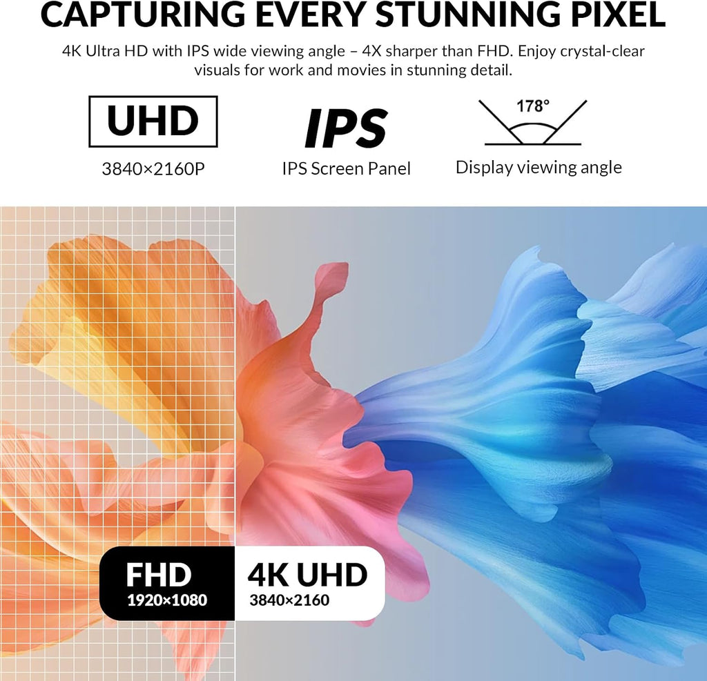 32 Inch 4K UHD Monitor (3840x2160), IPS,60Hz Refresh Rate, 120% sRGB, AMD FreeSync, 178° Viewing Angle, HDMI/DisplayPort, VESA 100x100mm Mount Compatible, Tilt Adjustable - Black