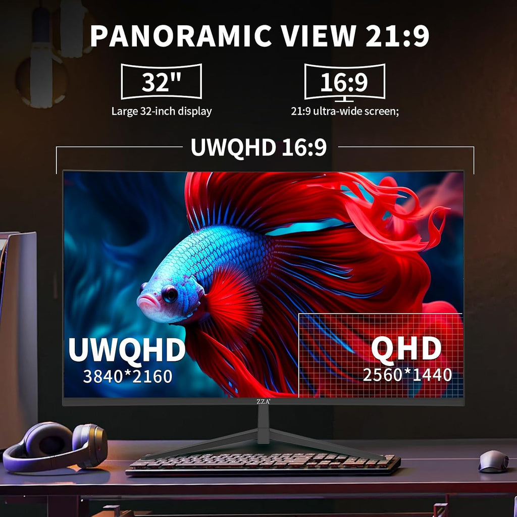 ZZA 32 Inch Curved Monitor 4K, 60HZ UHD (3840 * 2160P) 3000R VA Panel, Gaming Monitor with AMD Freesync, 100% sRGB HDR10 Wall Mountable (HDMI 2.0/DP 1.4 * 2)