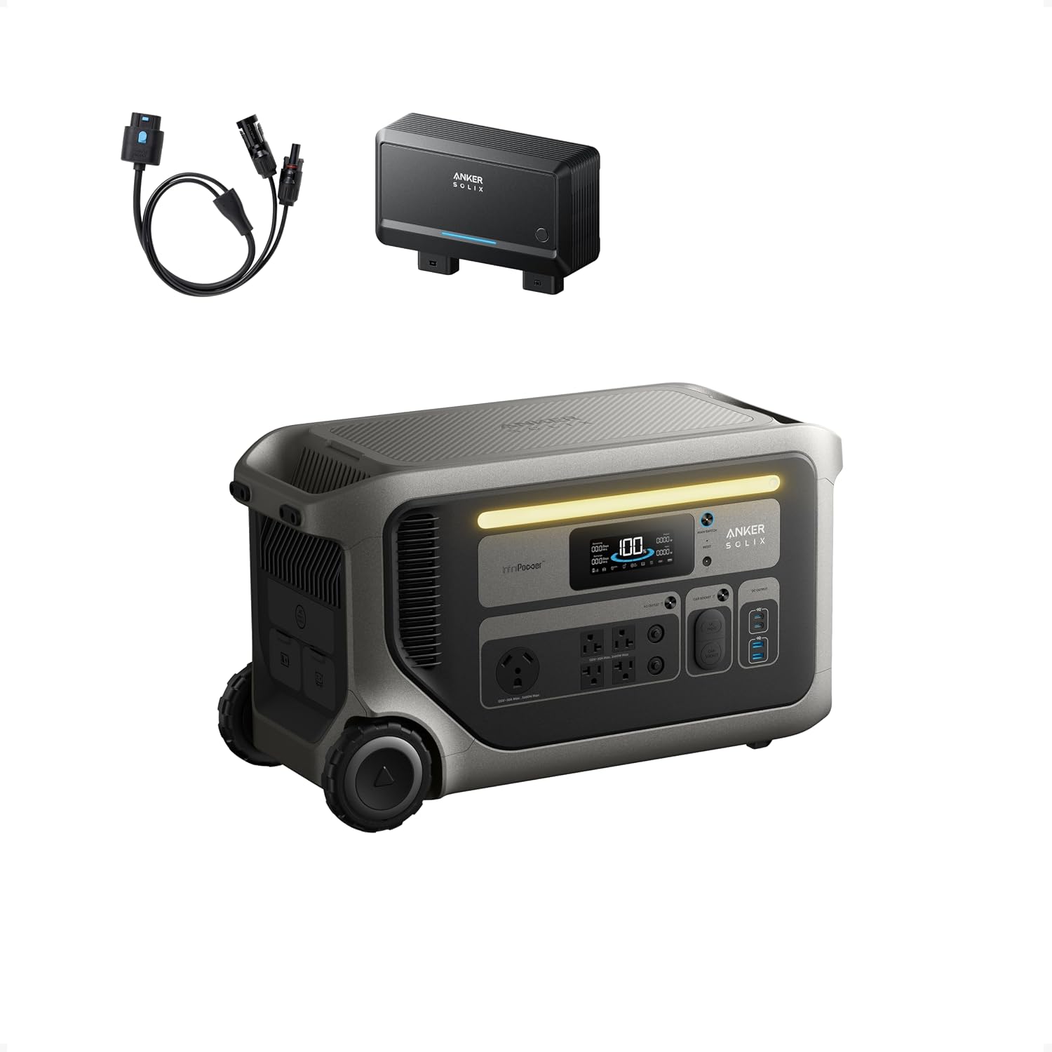Anker SOLIX F3000 Portable Power Station with Alternator Charger 3,072Wh, 6,000W Recharging, Solar Generators for Home Use, Works with Generator, For Power Outages, Camping, RVs, Emergencies