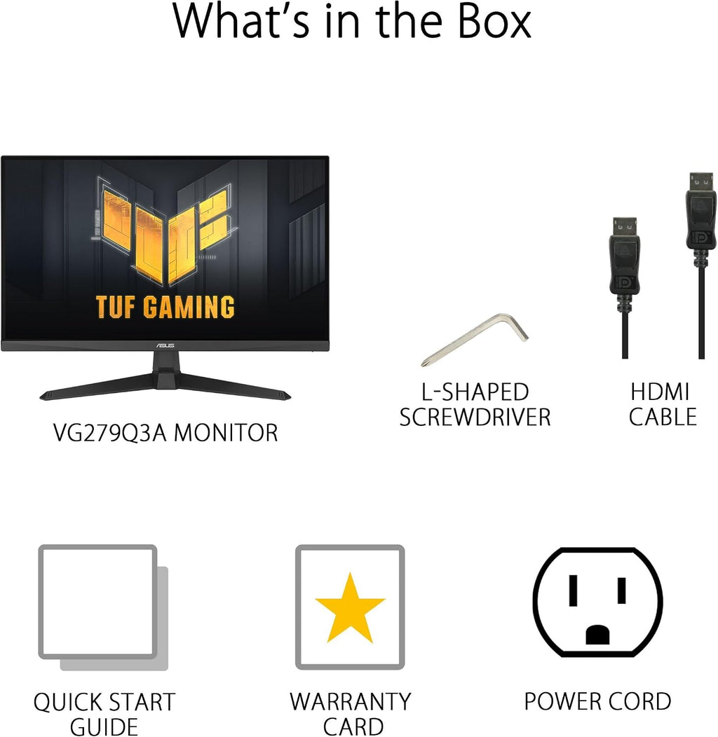 ASUS TUF Gaming 27' 1080P Monitor (VG279Q3A) – Full HD, 180Hz, 1ms, Fast IPS, Extreme Low Motion Blur Sync, FreeSync Premium, G-SYNC Compatible, Variable Overdrive, 99% sRGB, DisplayPort, HDMI