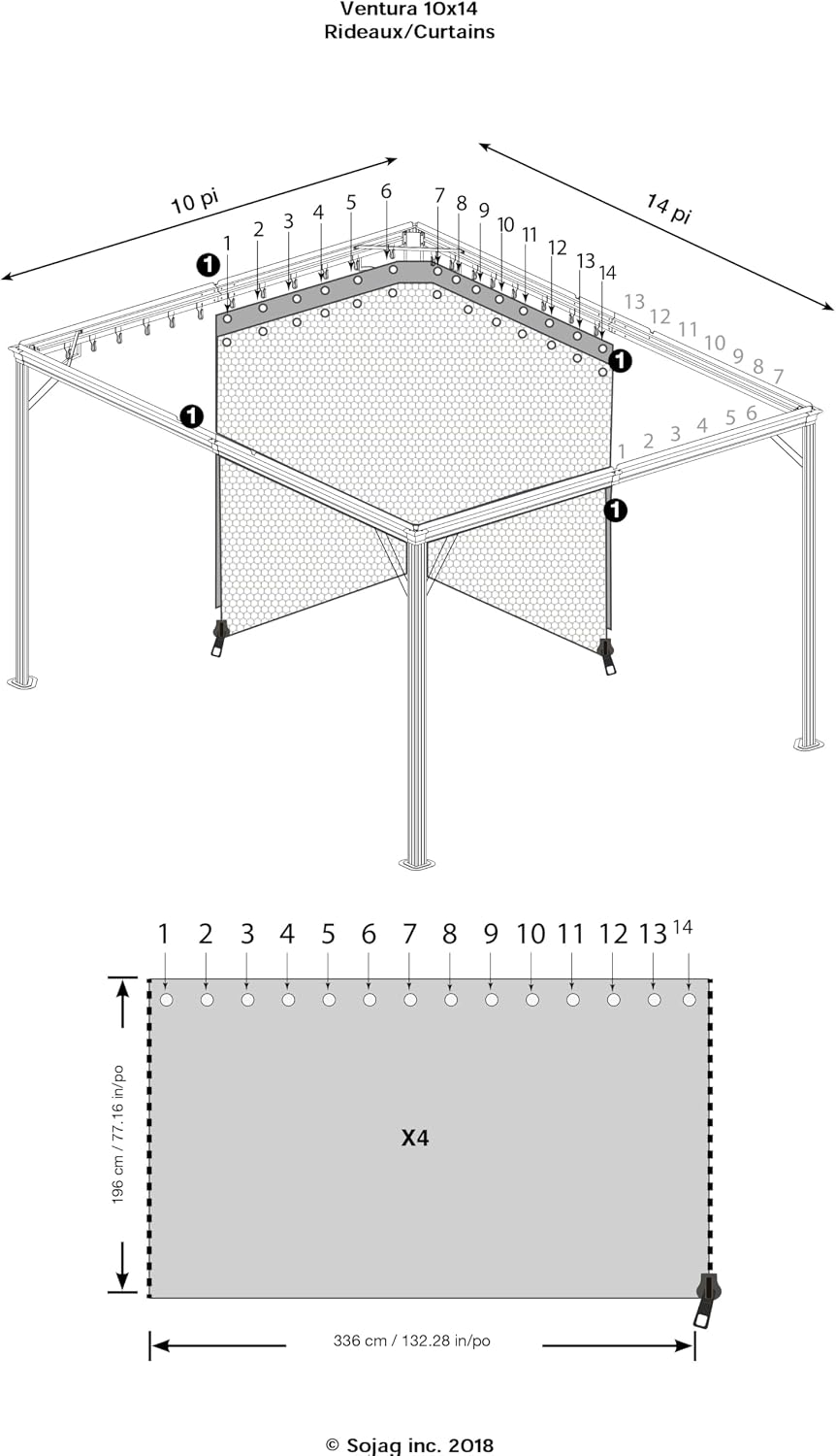 Sojag Grey Curtains for Ventura Gazebo, 10 Ft. X 14 Ft., Polyester, Outdoor Shades