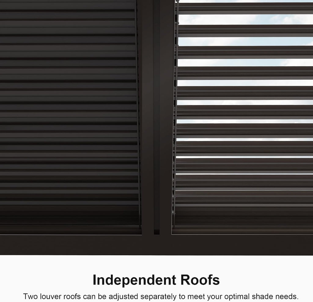 PURPLE LEAF Louvered Pergola 10' × 12' Outdoor Hardtop Gazebo Sun Shade with Adjustable Canopy Patio Aluminum Retractable Roof for Outside Deck Backyard Pavilion Bronze