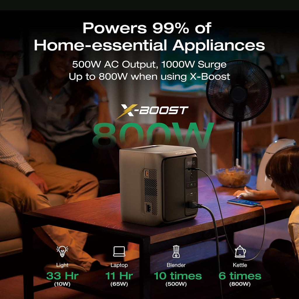 EF ECOFLOW Solar Generator DELTA 3 1000 Air with 110W Solar Panel, 960Wh LiFePO4 (LFP) Battery, 500W AC Output Portable Power Station for Home Backup, Power Outages, Camping & RVs