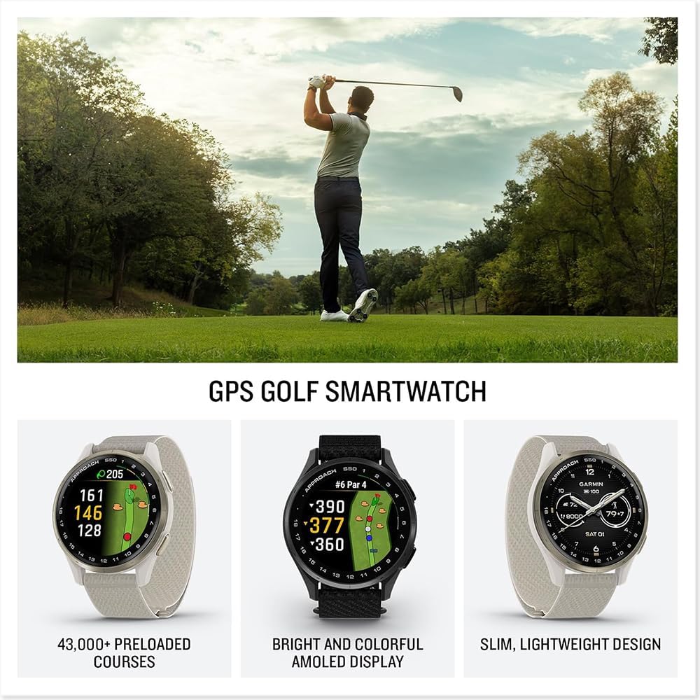 Garmin 010-03010-00 Approach S50, Advanced Golf GPS Smartwatch, AMOLED Display, On-Course Features Bundle with 3X Silicone Dust Cover, 2X 1.2 Screen Protector and 2 YR CPS Enhanced Protection Pack