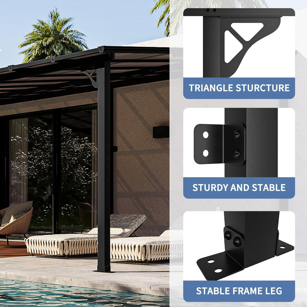 Gazebo for Patio 10' x 20', Gazebo Pergola with Sloped Roof, Large Wall-Mounted Heavy Duty Awnings, for Backyard, Deck, Patio