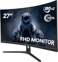CRUA 27' Curved Gaming Monitor, FHD 1920x1080P, 144Hz/180Hz Computer Monitor, 1800R VA Screen, 120% sRGB, AMD FreeSync, HDMI & DP, Wall Mount Install- Black