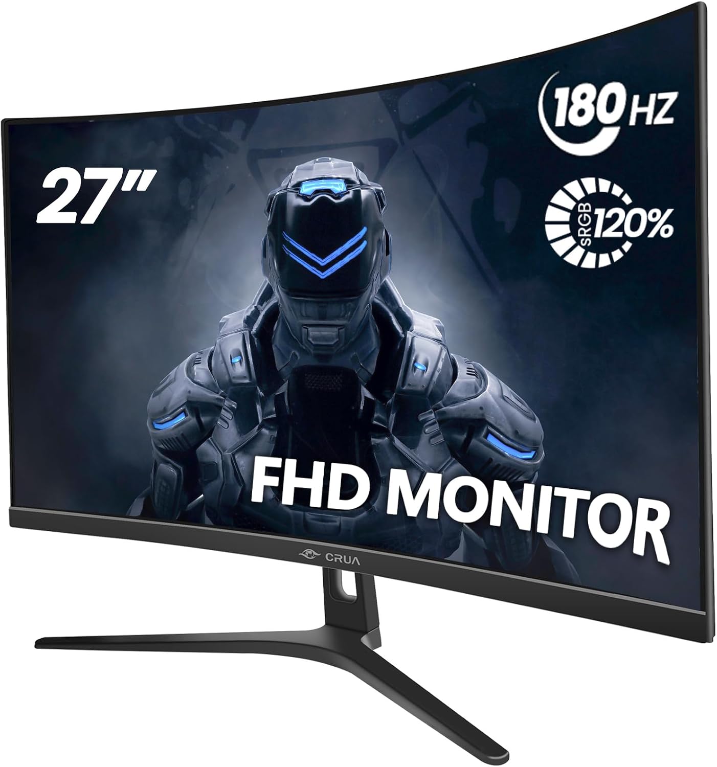 CRUA 27' Curved Gaming Monitor, FHD 1920x1080P, 144Hz/180Hz Computer Monitor, 1800R VA Screen, 120% sRGB, AMD FreeSync, HDMI & DP, Wall Mount Install- Black