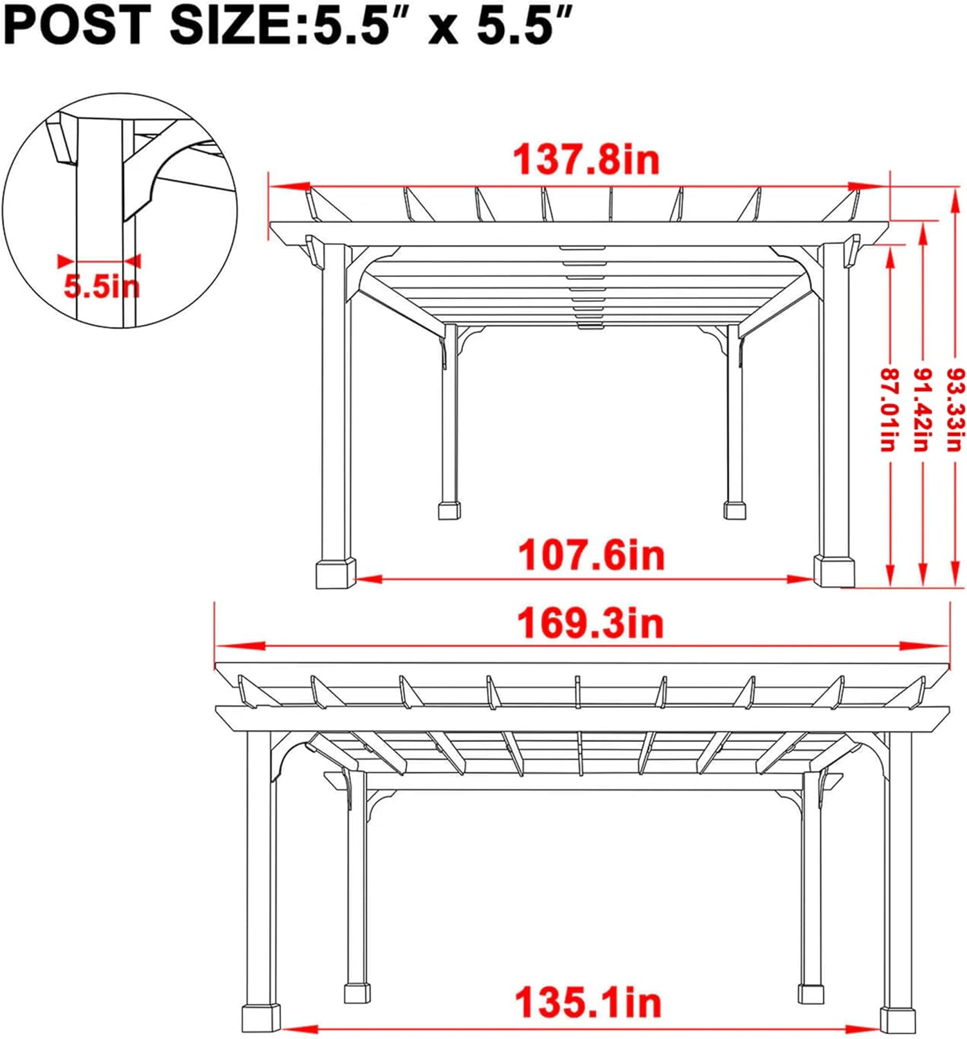 VEIKOU 12' X 14' Pergola, Outdoor Pergola with Solid Structure, Patio Wood Gazebo, Cedar Pergolas and Gazebos with Flat Top for Deck Yard Grill Party Garden