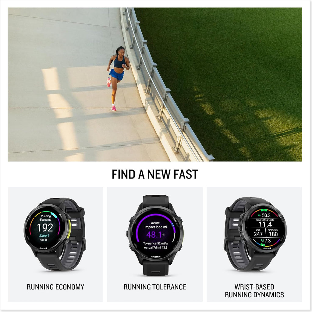 Garmin Forerunner 970 Running Smartwatch, GPS Fitness Smart Watch for Men and Women, Carbon Gray DLC Titanium with Black Case/Translucent Whitestone Band + Access 600 Fitness Monitor XS-S + More