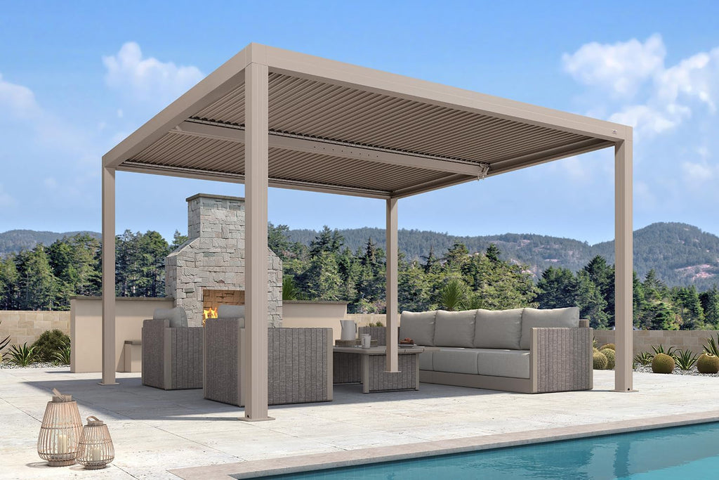 PURPLE LEAF Louvered Pergola 12' × 12' Outdoor Hardtop Gazebo Adjustable Aluminum Sun Shade for Deck Garden Backyard Patio Retractable Roof Canopy