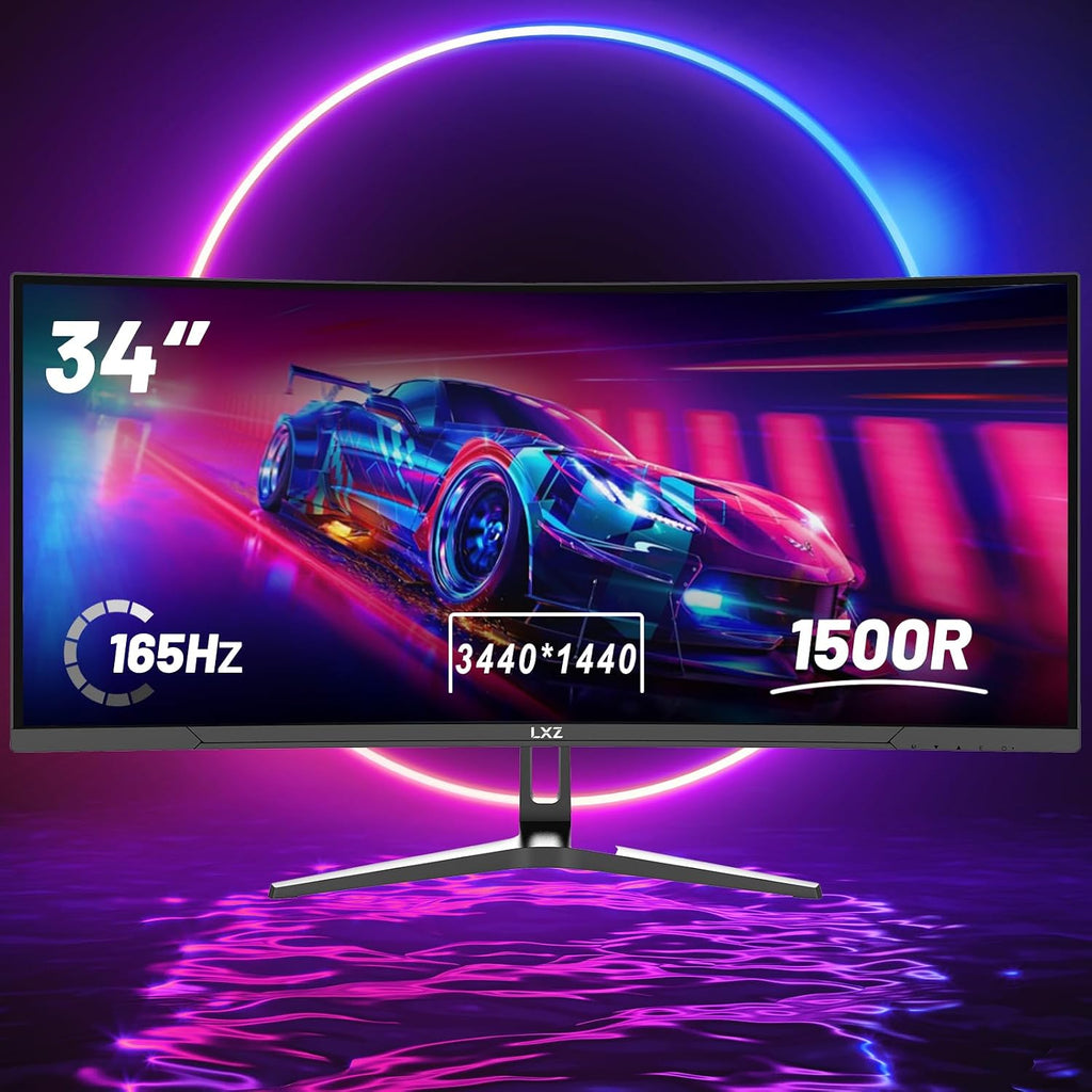 LXZ 34 Inch Curved Gaming Monitor UWQHD 3440x1440 165Hz 1500R 1ms MPRT Frameless Display DP HDMI 2.1