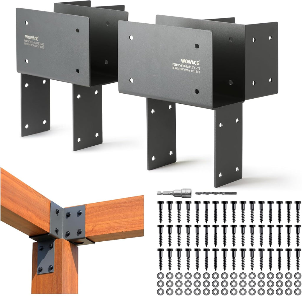 2 Pack 4x6 (Actual 3.5'x5.5') Heavy Duty Stainless Steel Pergola Brackets - Corner Post to Beam Connector for Gazebos, Patio Decks, Porches - Wood Post Cap Tie Bracket (Dark Gray)