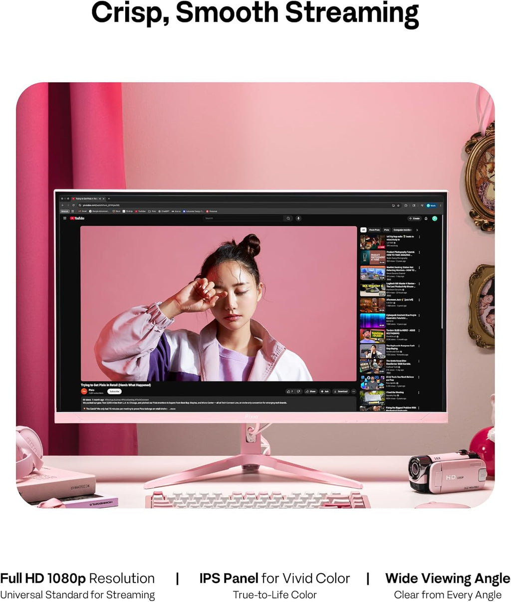 Pixio PX246 Wave Pink 24 inch 120Hz Refresh Rate FHD 1080p Resolution IPS Panel 4ms GTG Response Time Gaming Monitor with Adaptive Sync
