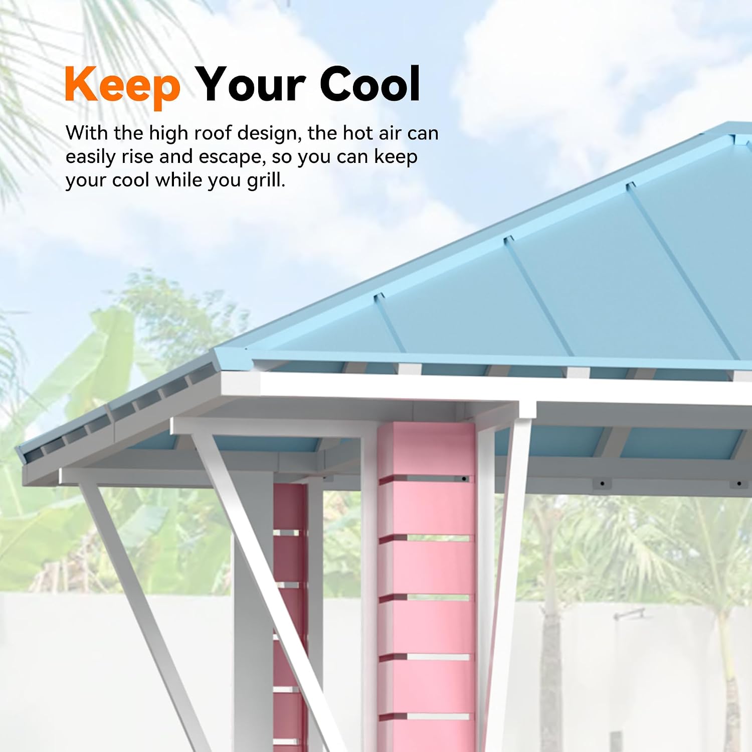 Modern Shade Hardtop Gazebo 8' x 8', Grill Gazebo with USB Charging Socket and Hooks, Outdoor Gazebo with 2 Open Sides, Coastal-Inspired Roof, Galvanized Steel Outdoor Bar for Swimming Pool, Backyard