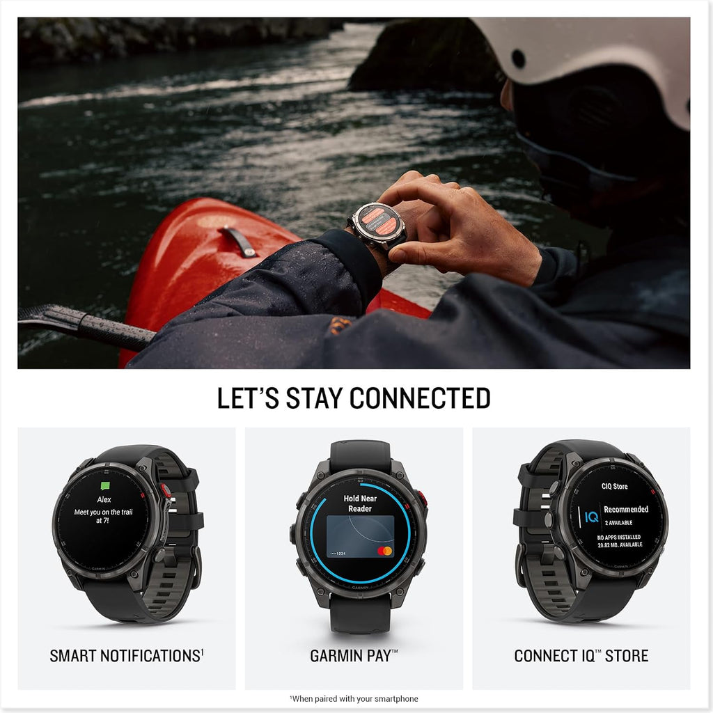 PlayBetter Garmin Fenix 8 Pro AMOLED Sapphire (47mm, Carbon Gray DLC Titanium) Multisport GPS Smartwatch Bundle - 1.4' Touchscreen, inReach Technology Portable Charger & Screen Protectors