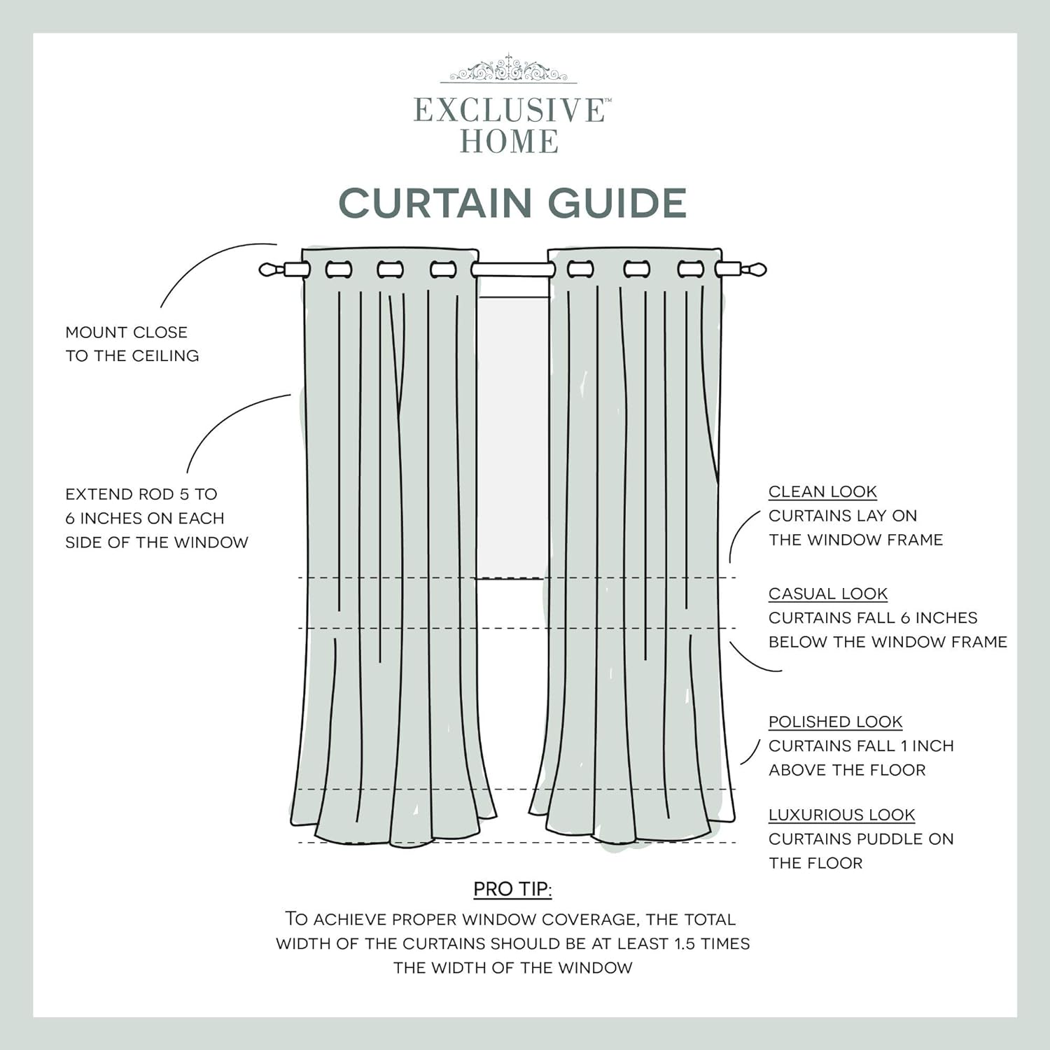 Exclusive Home Curtains Sateen Curtain Seafoam Room Darkening | 52'x84' | Grommet Top | Blackout | Pack of 12