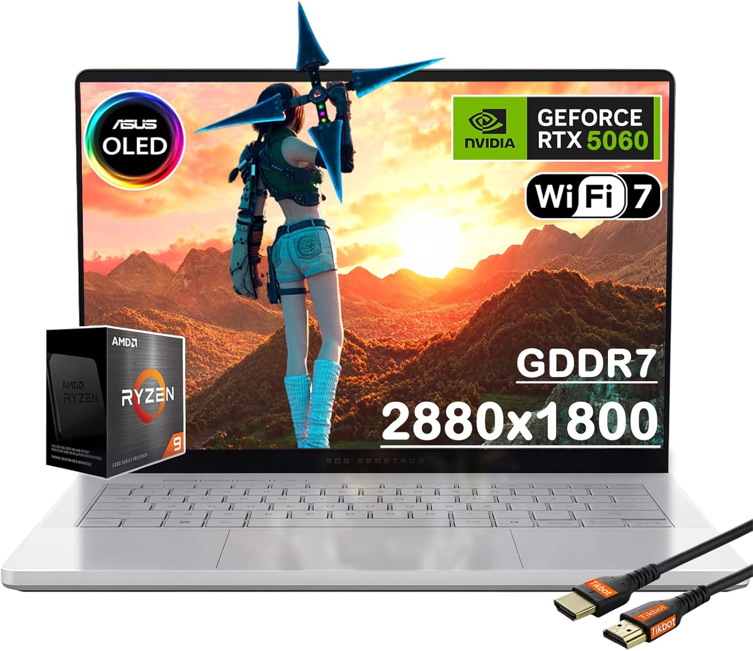 ASUS MUX ROG Zephyrus G14 14' OLED 3K 120Hz Gaming Laptop - AMD Ryzen 9 270 - - GeForce RTX 5060-Window 11 Home-W/HDMI Cable (Window 11 Home, 16GB RAM | 1TB PCIe SSD)