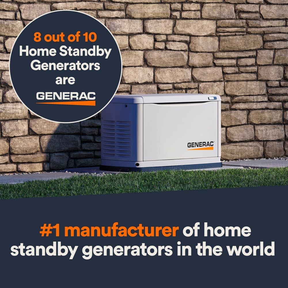 Generac Guardian 10kW Home Standby Generator with 100 Amp Transfer Switch - Automatic Whole House Backup Power for Storms, Emergencies, and Outages, WiFi Enabled, Runs on Natural Gas or Liquid Propane