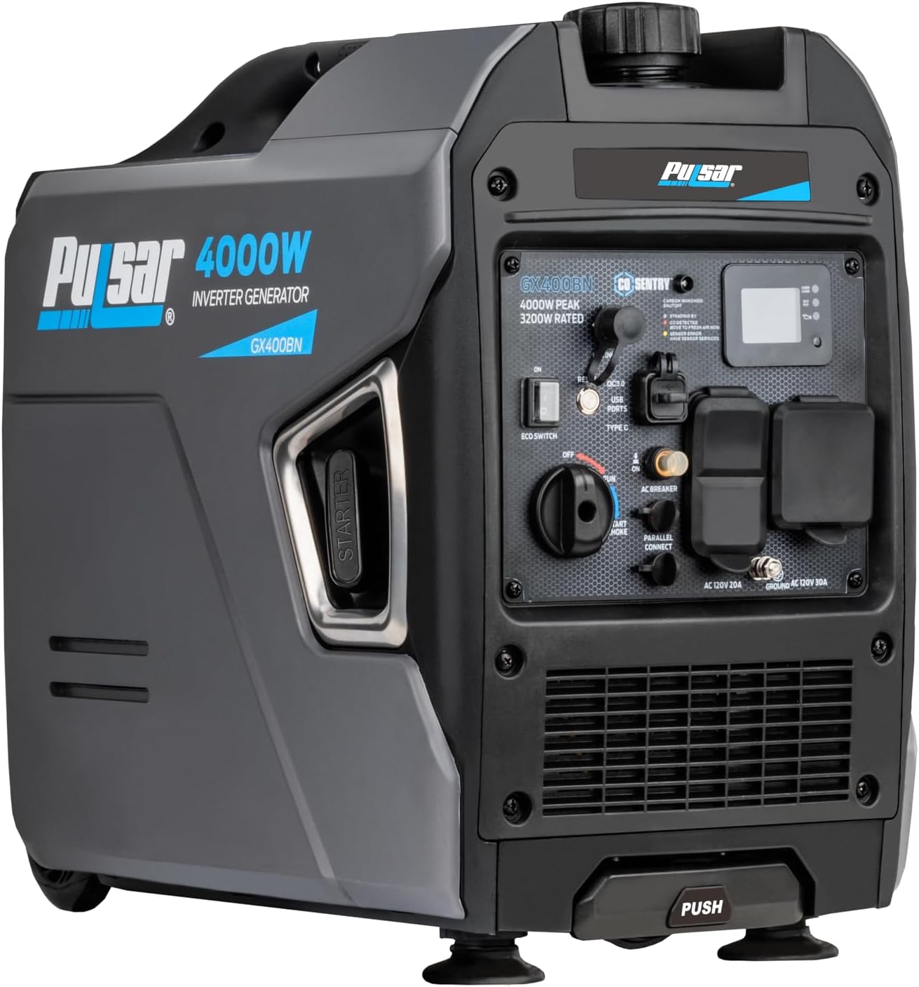 Pulsar Products GX400BN, 4000W Portable Ultra-Quiet Dual Fuel & Parallel Capability, RV-Ready, Handle & Wheels, with CO