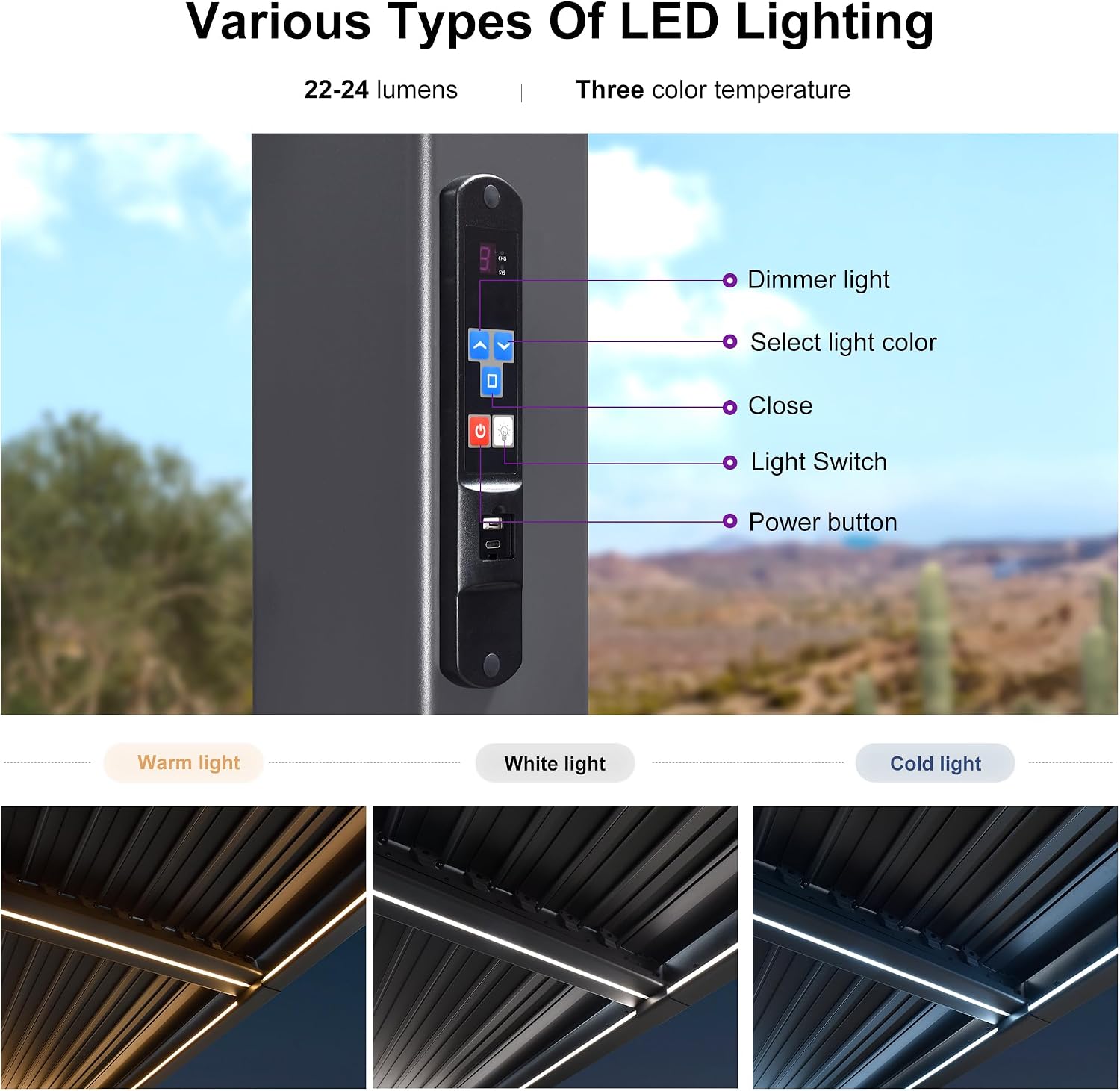 PURPLE LEAF LED Louvered Pergola 92KS 8' x 14' with Integrated Solar Strip Lights Adjustable Aluminum Louvers Wind Resistant Pergolas for Patio Dining Deck Garden Yard Gray