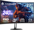 Amzfast 27 inch 240Hz Curved Monitor, FHD 1080p Gaming Monitor, Built-in Speakers, FreeSync, MPRT 1ms, 130% sRGB, 4000:1, 1500R, VESA Mount, HDMI 2.0&DP 1.4, 12 Months Warranty Exchange