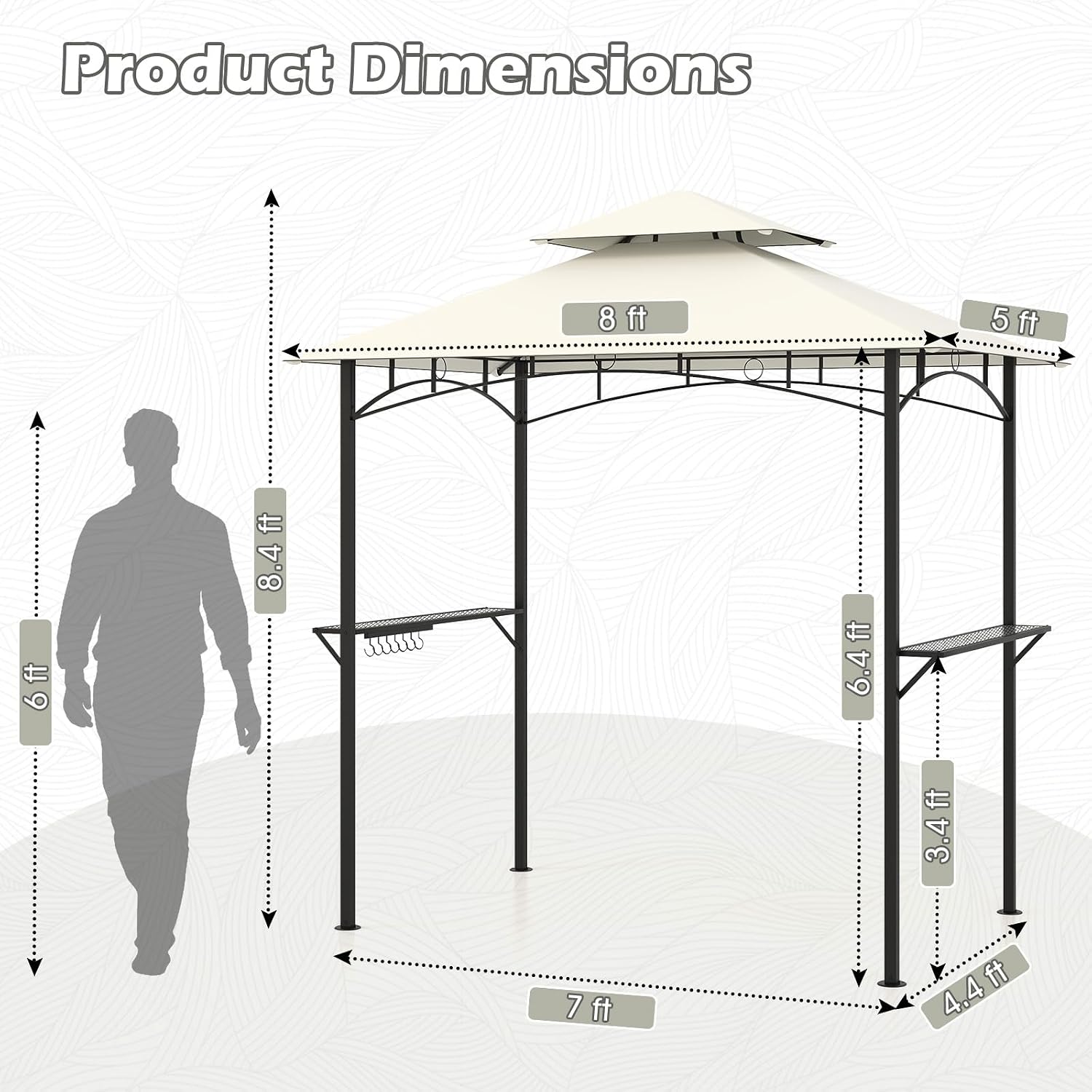 Tangkula 8x5 Ft Grill Gazebo, 2-Tier Barbecue Gazebo with 2 Shelves, 7 Hooks, Metal Frame, Outdoor Grill Canopy for Backyard Garden Poolside (Beige)