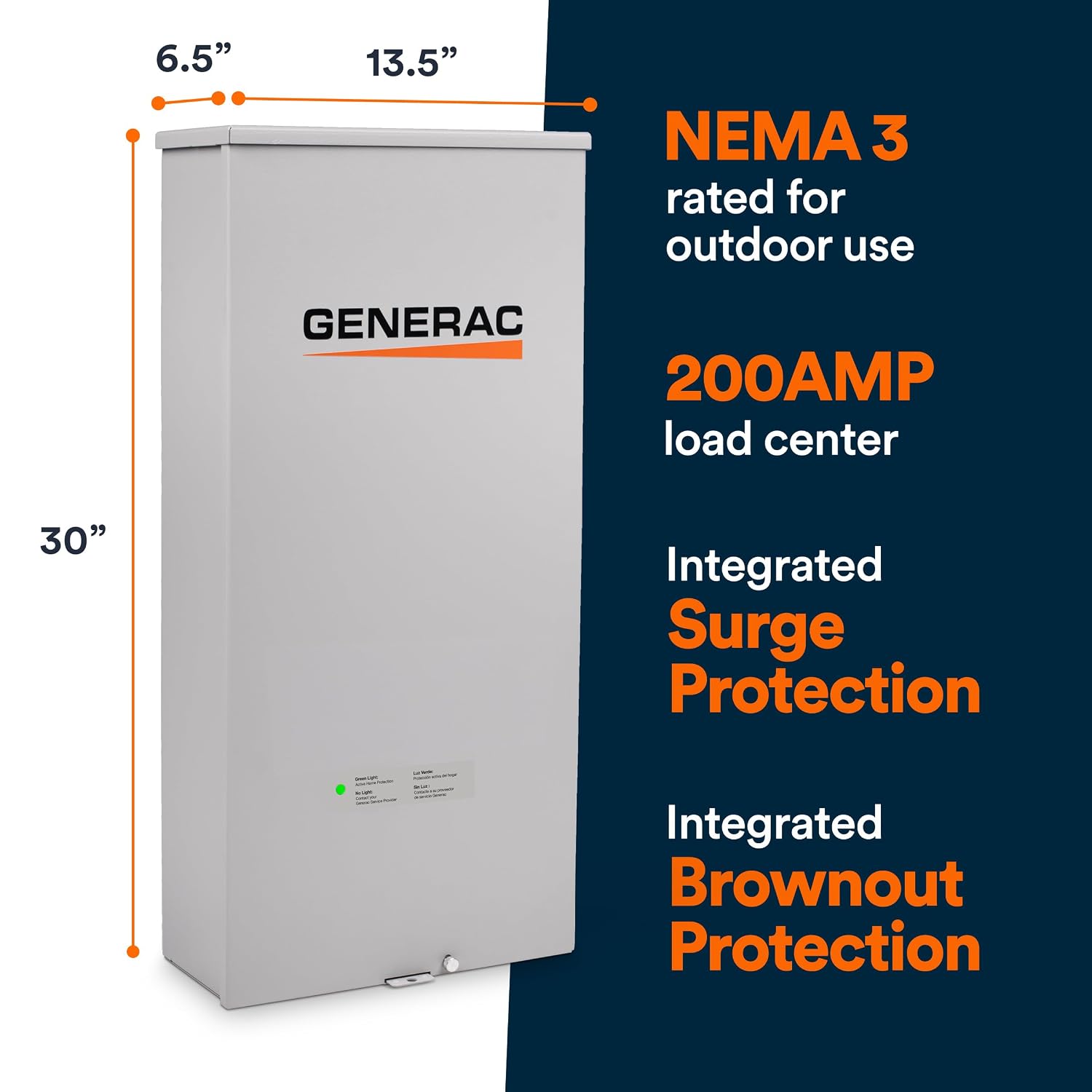 Generac Next Gen 200 Amp Automatic Generator Transfer Switch, Open Transition, Service Rated, Factory-Installed Whole-Home Surge Protection, Outdoor Enclosure