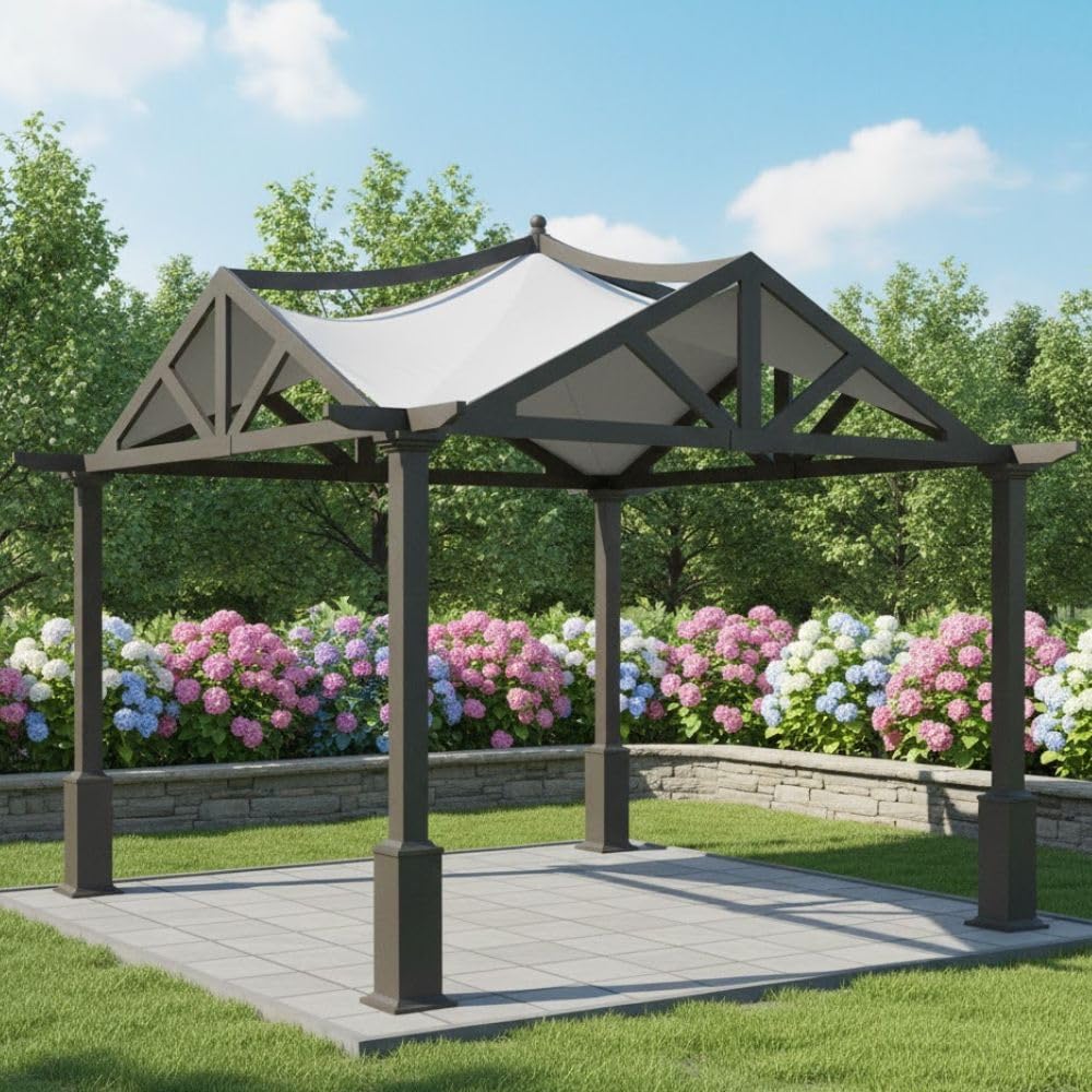 Garden Winds Reinforced RipLock 350 Replacement Canopy Top Cover Compatible with Garden Treasures 10' x 10' Pergola Models GF-9A037X, GF-12S039B- Slate Gray