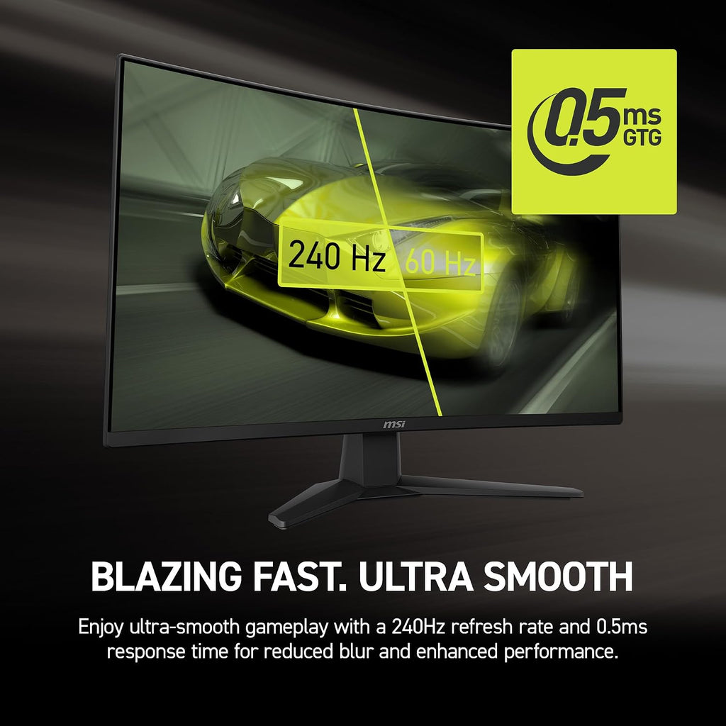 msi MAG 274CF X24 27-inch 1920 x 1080 (FHD) Gaming Monitor, 240Hz, AMD Adaptive-Sync, HDR Ready, HDMI, VGA Port, VESA Mountable, Tilt, 4-Side Slim Bezel, 0.5ms, Black
