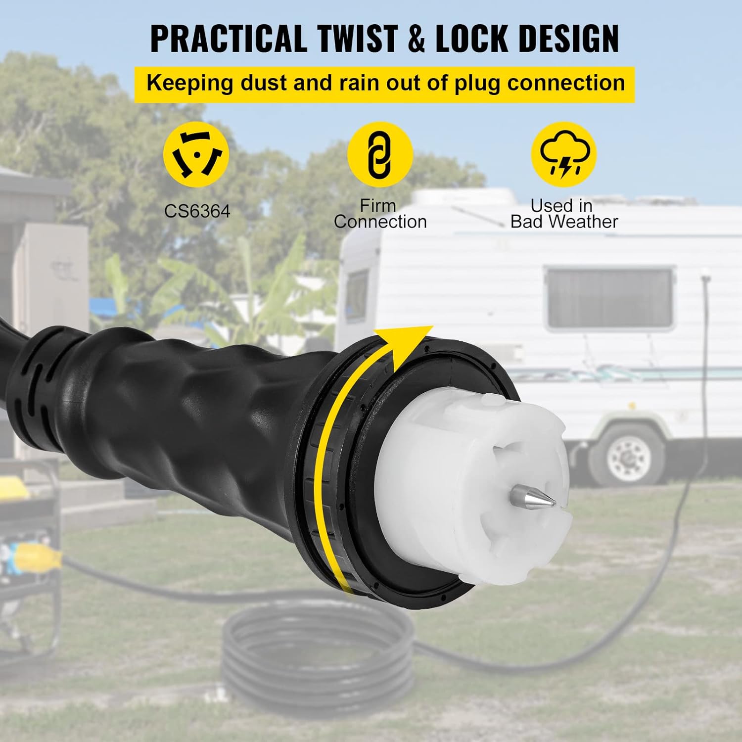 VEVOR 25 FT 50 Amp Generator Extension Cord NEMA N14-50P & SS2-50R & CS6364, STW 6/3 + 8/1 AWG 125V 250V Generator Power Cord Twist Lock Connectors