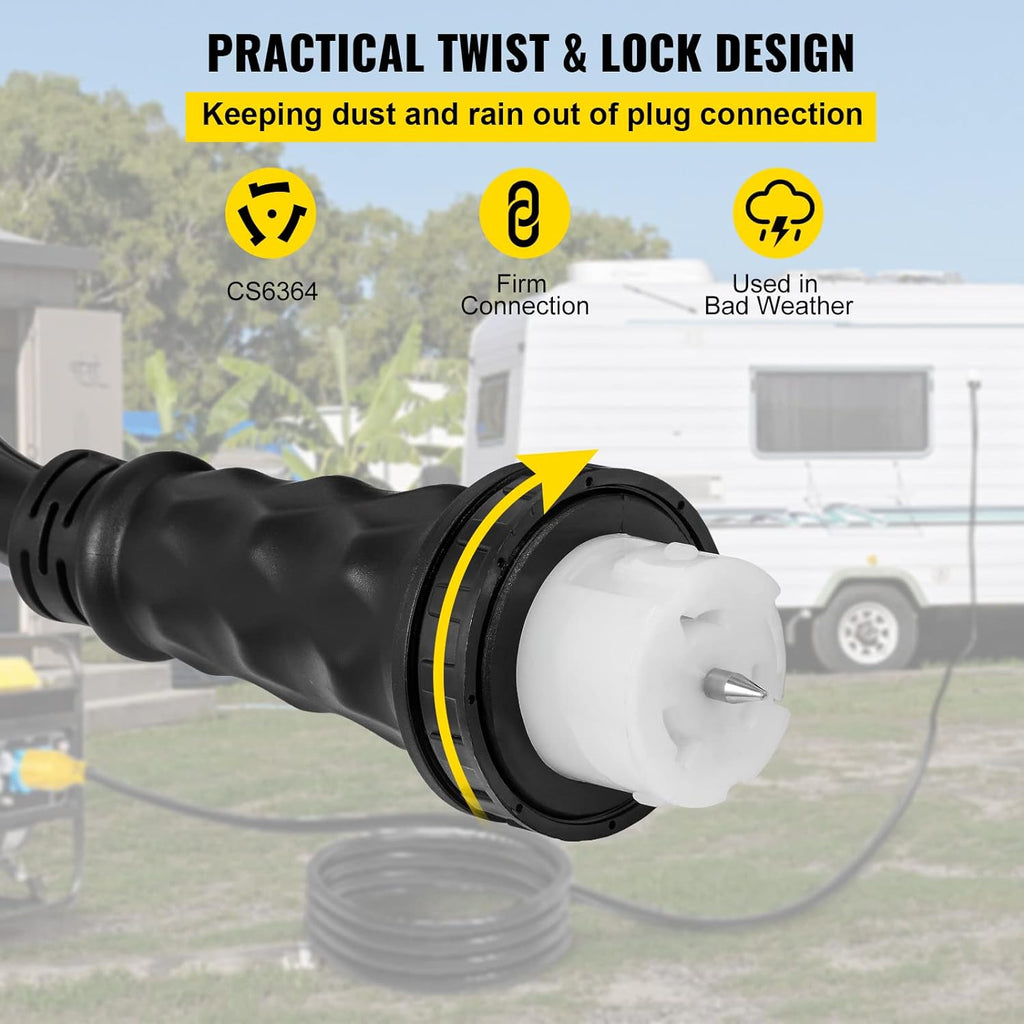VEVOR 30 FT 50 Amp Generator Extension Cord NEMA 14-50P & SS2-50R & CS6364, STW 45446 + 45505 125V 250V Generator Power Cord Twist Lock Connectors