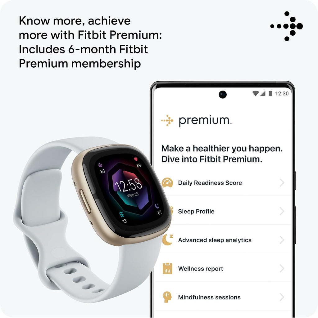Fitbit Sense 2 Advanced Health and Fitness Smartwatch with Tools to Manage Stress and Sleep, ECG App, SpO2, 24/7 Heart Rate and GPS, Blue Mist/Pale Gold, One Size (S & L Bands Included)