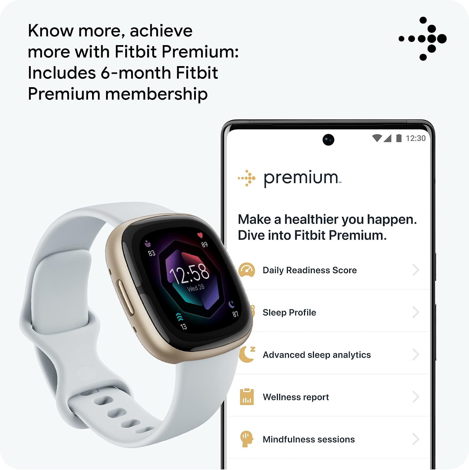 Fitbit Sense 2 Advanced Health and Fitness Smartwatch with Tools to Manage Stress and Sleep, ECG App, SpO2, 24/7 Heart Rate and GPS, Blue Mist/Pale Gold, One Size (S & L Bands Included)