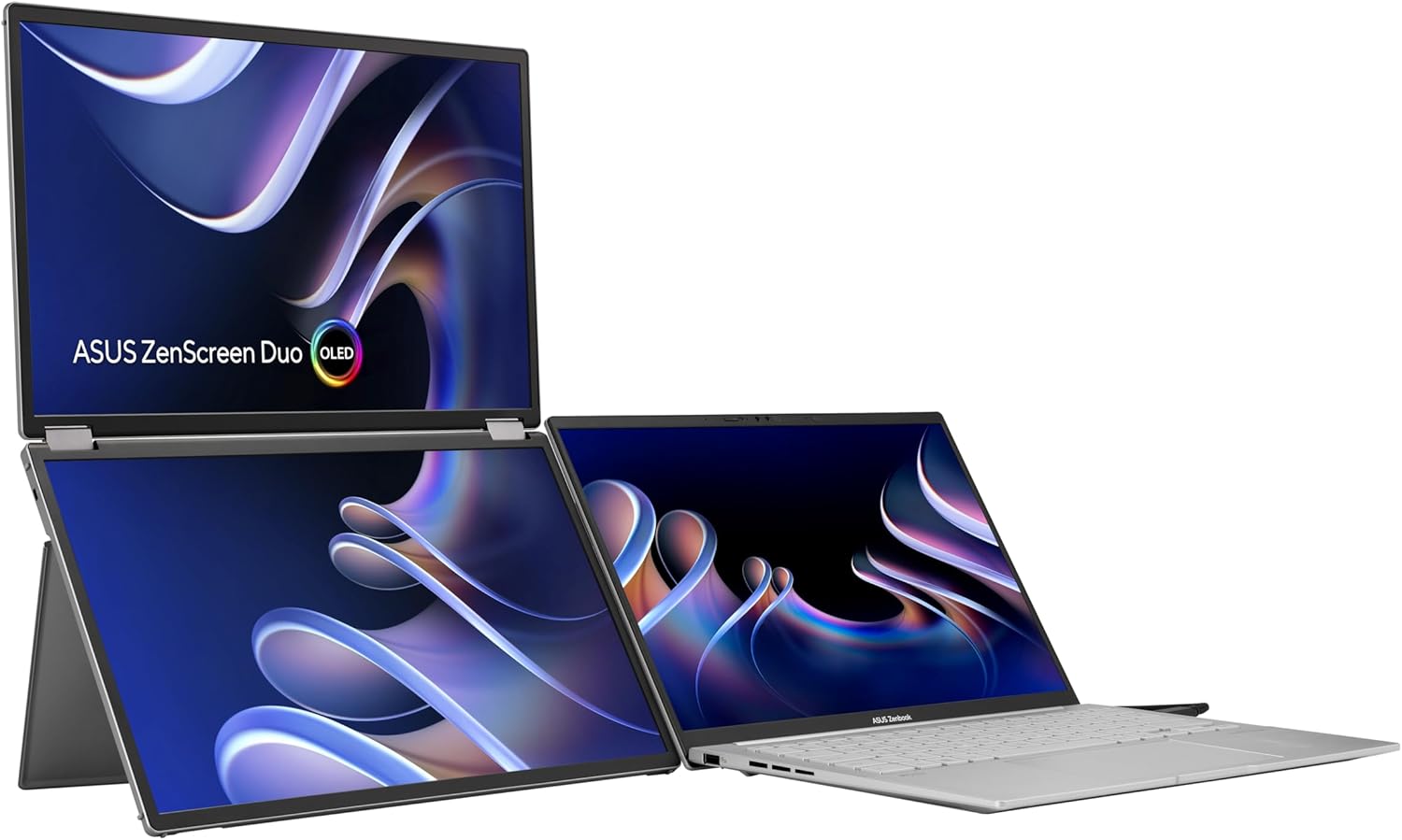 ASUS ZenScreen Duo OLED 360° Foldable Portable Monitor (MQ149CD) - Dual 14-inch, 16:10, 1920x1200, DisplayHDR400 True Black, 100% DCI-P3, Delta<2, Dual USB-C, Mini-HDMI, Kickstand, 3 yr Warranty