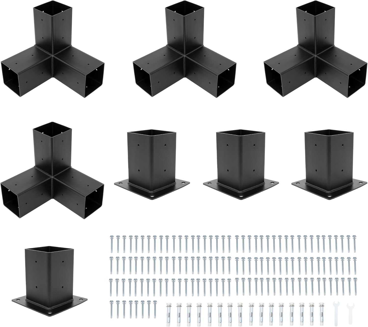 ECOTRIC Pergola Brackets Kit 4x4 (Actual 3.9''x3.9'') Woodworks DIY Pergola kit with 3-Way Right Angle Corner Support Bracket Post Base Kit DIY Elevated Wood Stand Bracket for Outdoor Patio Pergolas