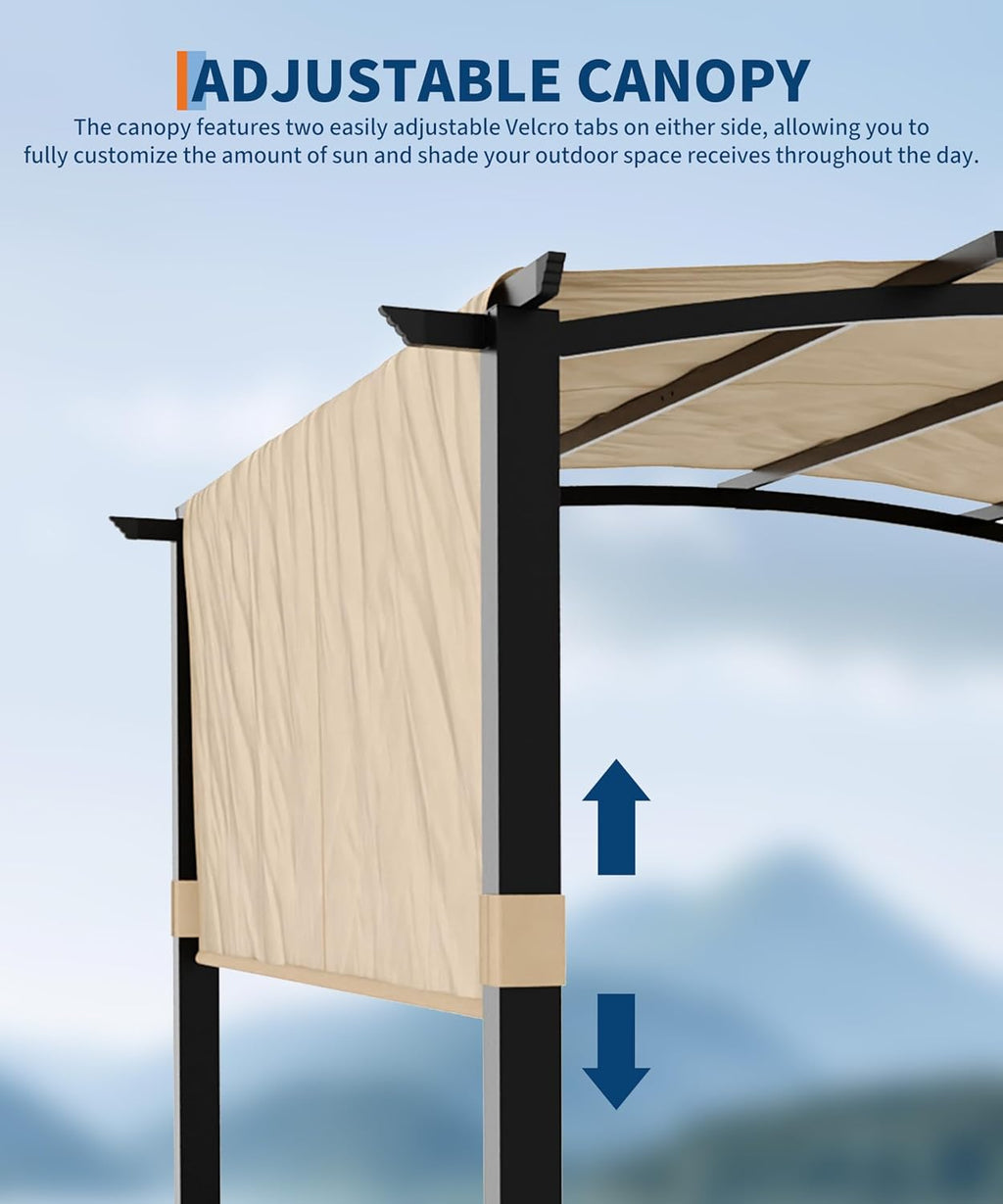 GAOMON 10x10 Ft Outdoor Arched Pergola, Heavy-Duty Aluminum Patio Gazebo with Retractable Canopy, UV-Resistant for Deck Backyard Garden Porch Lawn, Khaki
