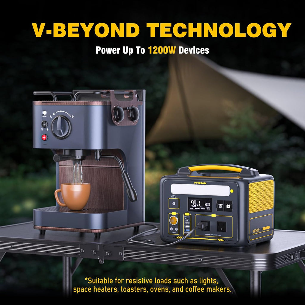 VTOMAN Jump600X 600W Portable Power Station with 640Wh Extra Battery, 939Wh Solar Generator LiFePO4 Battery, Peak 1200W AC Outlet, PD 60W USB-C, 3x12V/10A DC for Outdoor Camping, Off-grid, Home Backup