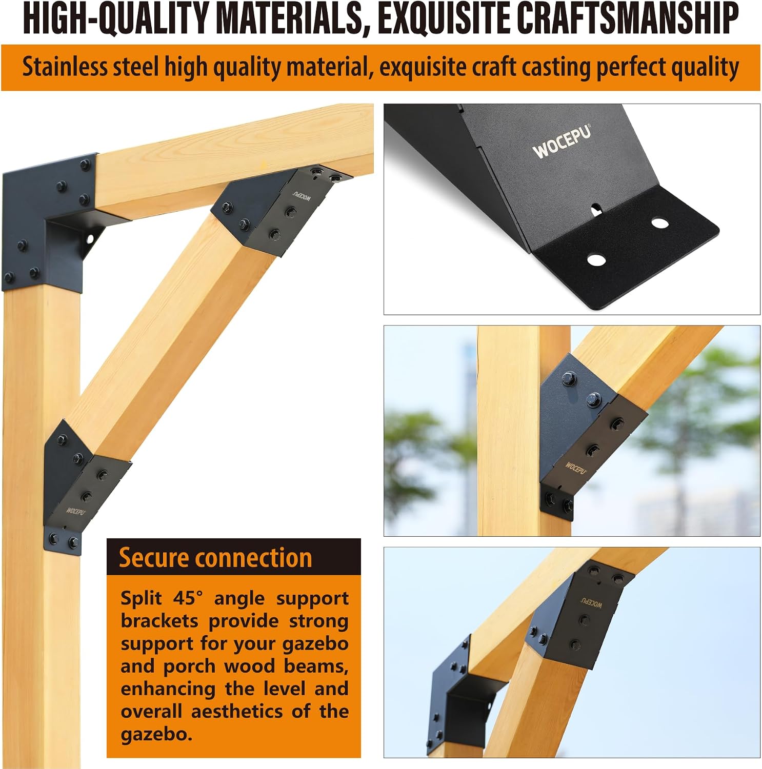 4pack 45 Degree Angle Support Bracket, for 4x4 (Actual 3.5''x3.5'') Pergolas, Gazebo, Deck Porch, Cabin Elevated Wood Support Bracket Support kit (Frosted-Black)