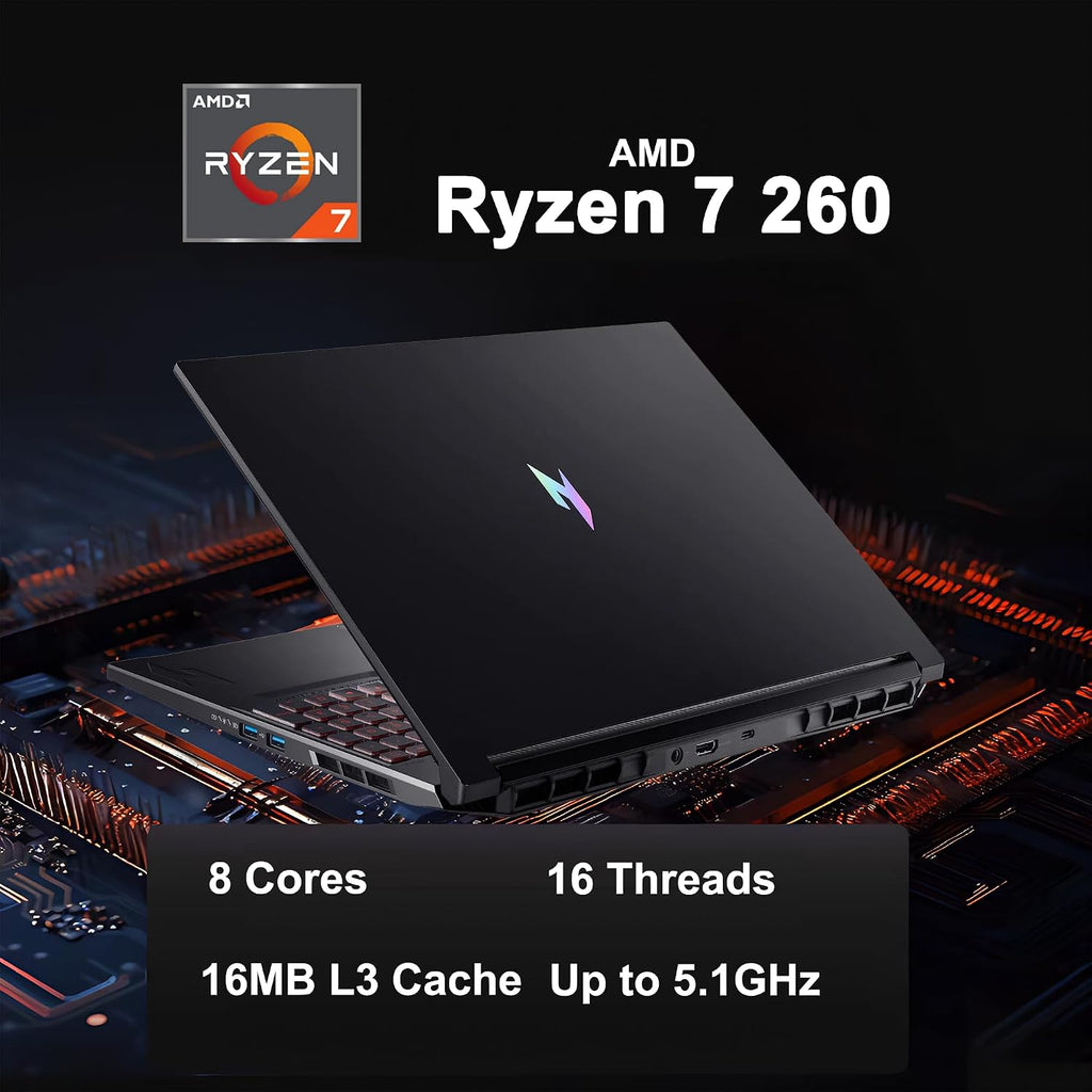 Acer Nitro V 16 AI Gaming Laptop 16' WUXGA IPS 180Hz AMD 8-core Ryzen 7 260 (>i7-13700H) 32GB DDR5 1TB SSD GeForce RTX 5050 (Up to 421 AI Tops) Backlit Wi-Fi6E Win11 ICP Hub
