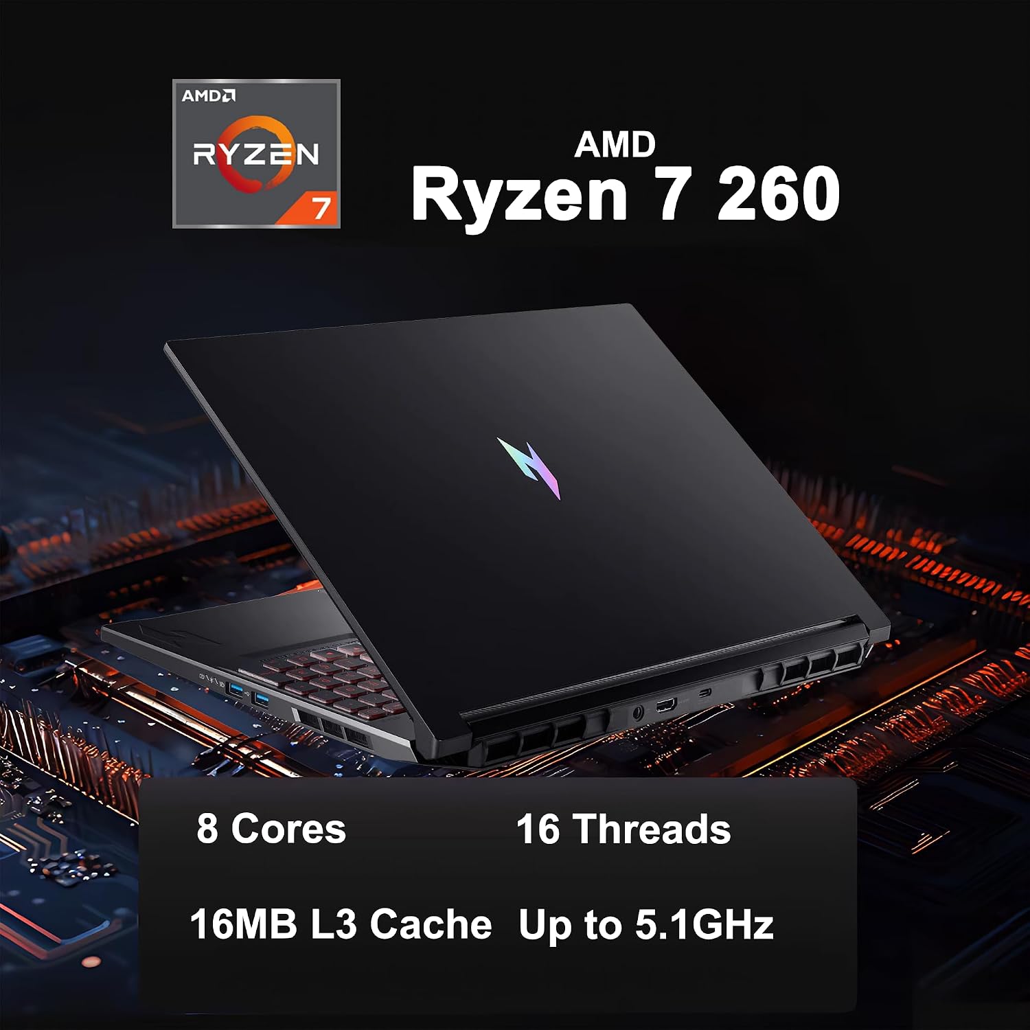 Acer Nitro V 16 AI Gaming Laptop 16' WUXGA IPS 180Hz AMD 8-core Ryzen 7 260 (>i7-13700H) 32GB DDR5 1TB SSD GeForce RTX 5050 (Up to 421 AI Tops) Backlit Wi-Fi6E Win11 ICP Hub