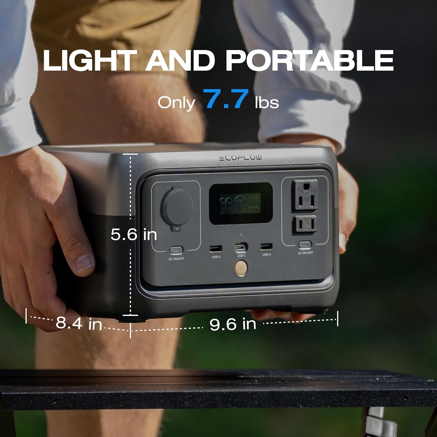 EF ECOFLOW Portable Power Station RIVER 2, 256Wh LiFePO4 Battery/ 1 Hour Fast Charging, 2 Up to 600W AC Outlets, Solar Generator (Solar Panel Optional) for Outdoor Camping/RVs/Home Use