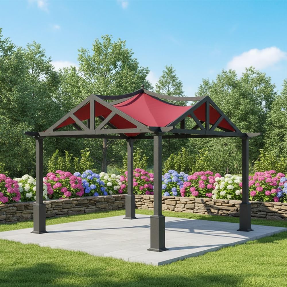 Garden Winds Reinforced RipLock 350 Replacement Canopy Top Cover Compatible with Garden Treasures 10' x 10' Pergola Models GF-9A037X, GF-12S039B- Cinnabar
