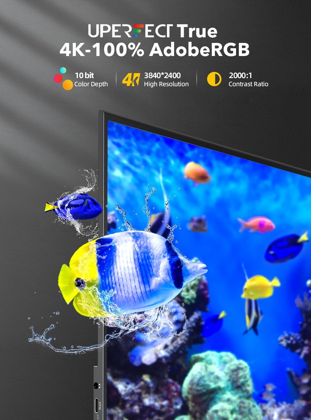 UPERFECT True 4K Portable Monitor QLED, 15.6' 600 Nits Laptop Monitor, 100% AdobeRGB, UHD 3840x2400 USB-C & MINI HDMI w/Smart Case, HDR FreeSync Eye Care, Travel Screen for Computer, PC, Game Consoles