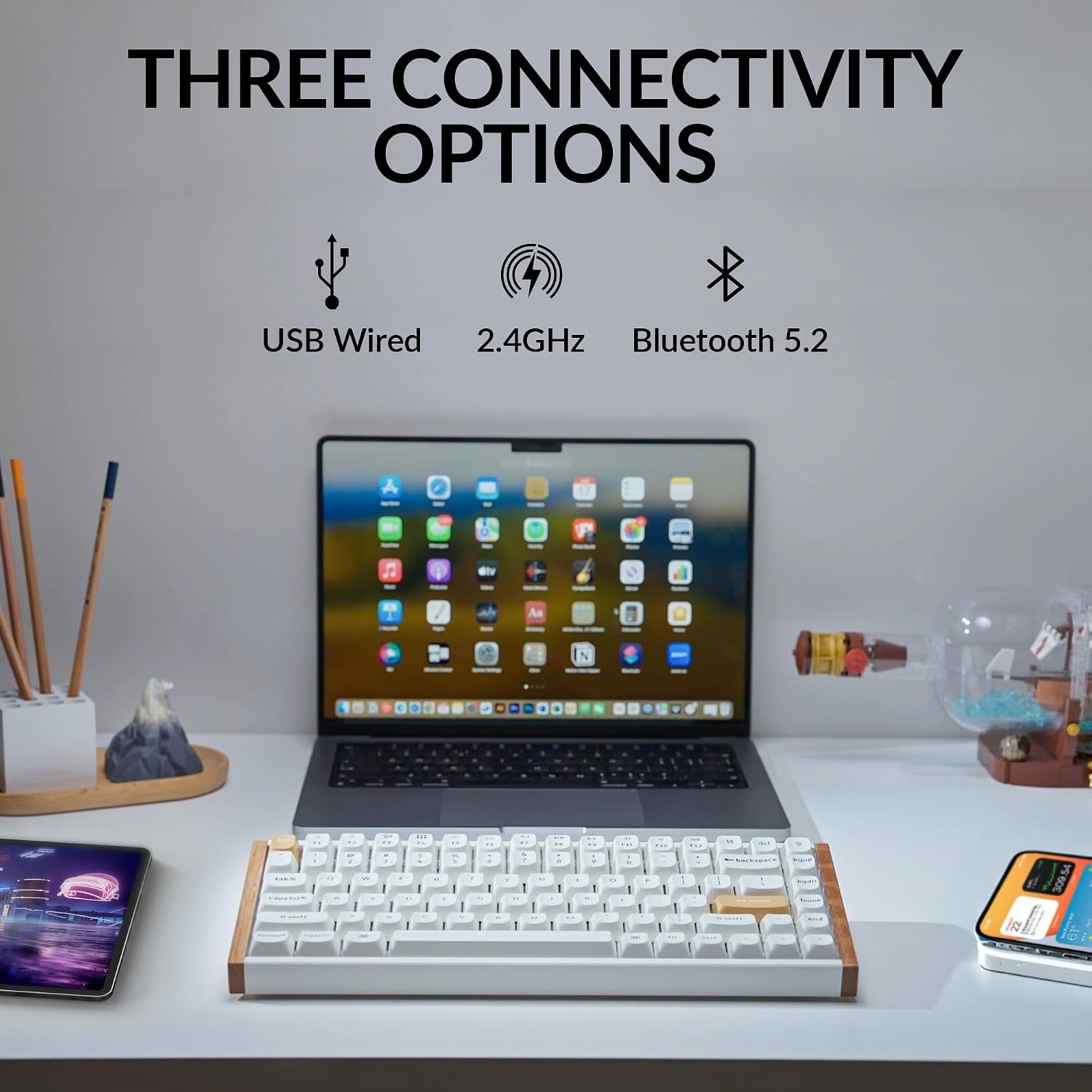 Keychron K2 HE Rapid Trigger Wireless Custom Keyboard with Hall Effect Gateron Double-Rail Magnetic Switch, 2.4 GHz QMK Bluetooth 5.2 RGB Compatible with Mac Windows Linux (Aluminum + Wood)