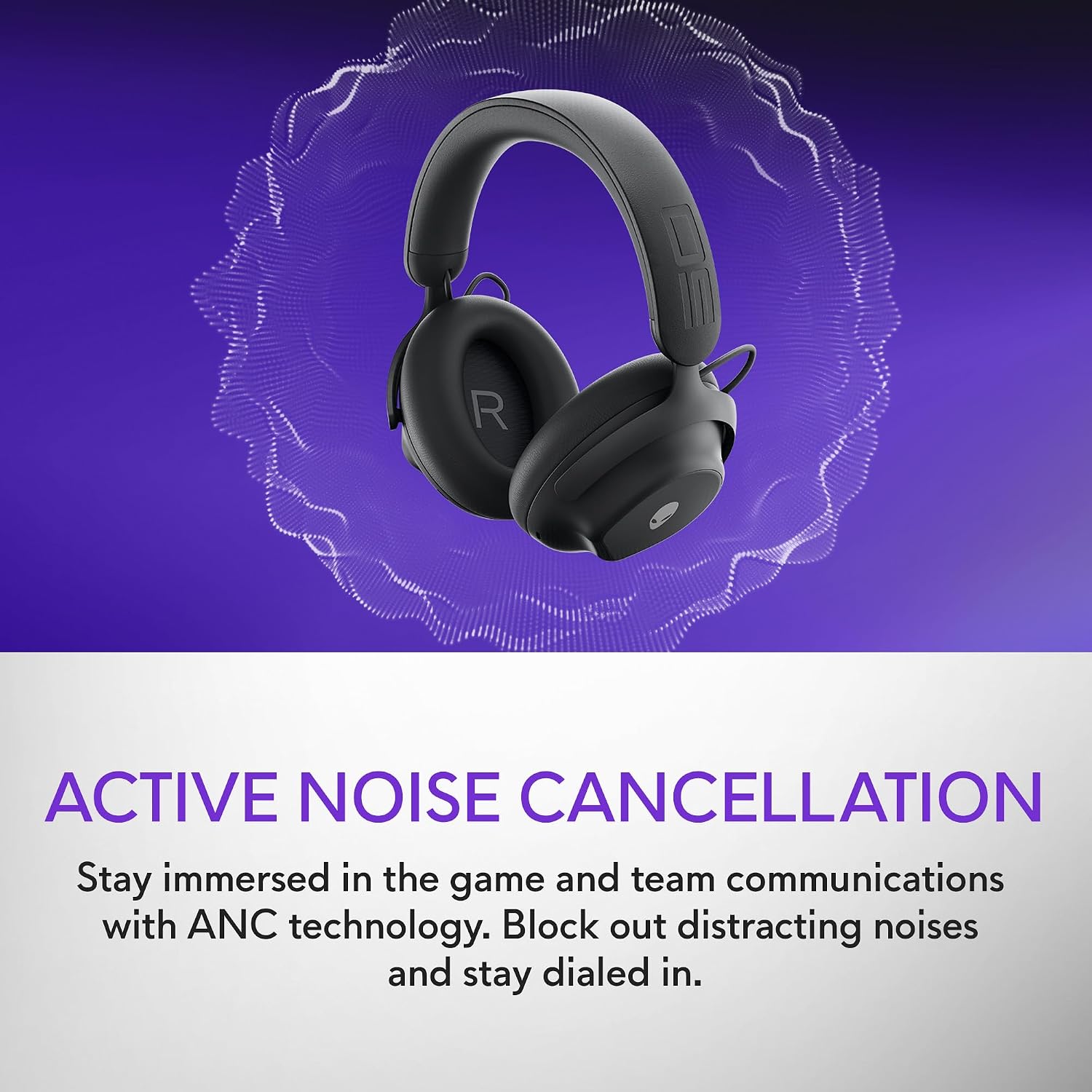 Alienware Pro Wireless Gaming Headset - Wired/Wireless, Bluetooth 5.3, 15 Minute Fast Charging, Audio Output 20 Hz, Battery Talk Time (ANC on) Up to 24 Hrs (Bluetooth), Dark Side of The Moon