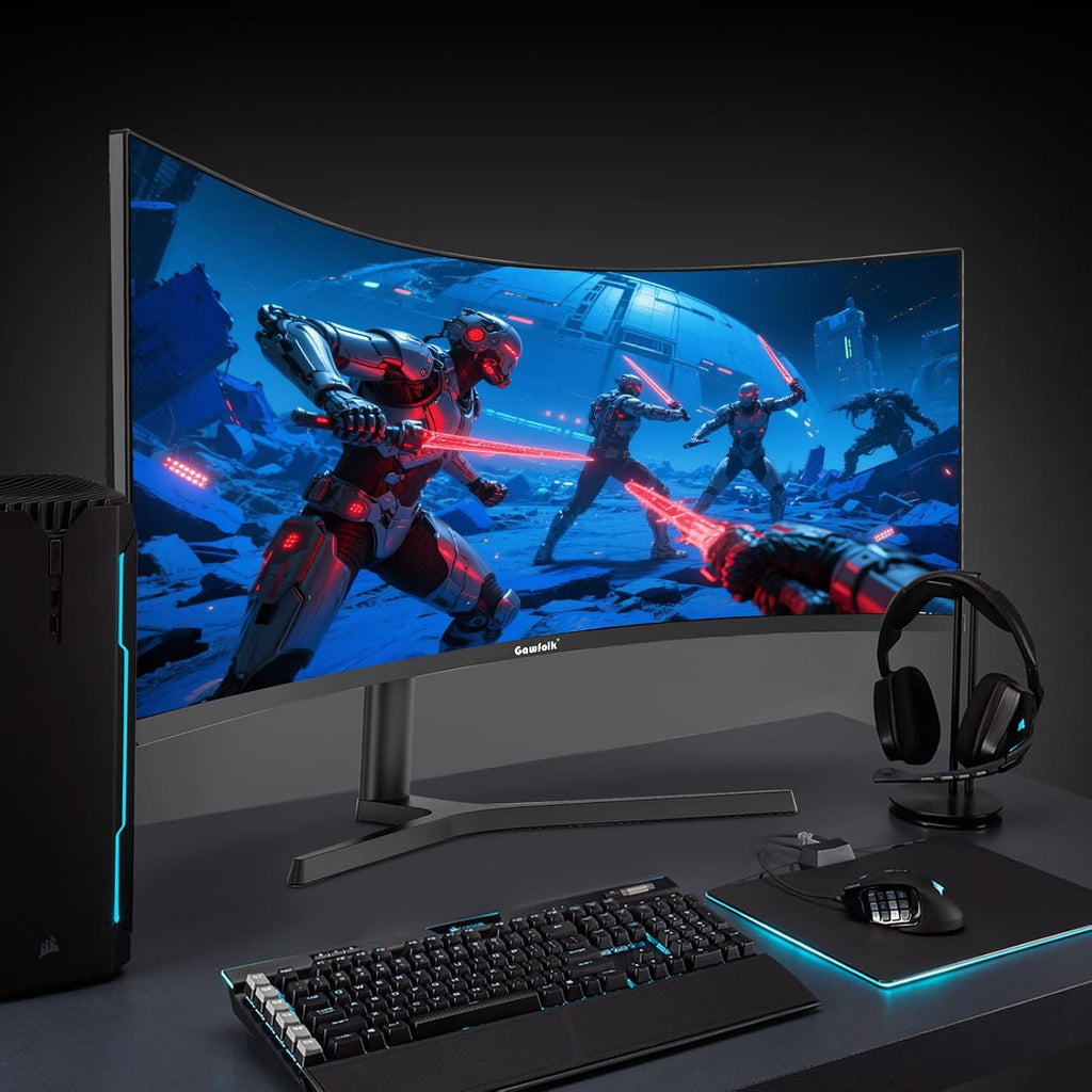 Gawfolk 34 Inch Ultrawide Curved 180Hz Gaming Computer Monitor 1000R PC screen 21:9 UWQHD (3440x1440) ,1ms,100%sRGB,Adaptive Sync,HDMI、Display Port,Liftable Stand,Wall Mount Compatible 75*75mm-Black